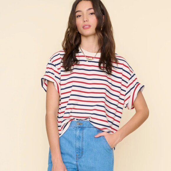 NWT Xirena Palmer Tee Navy/Red Striped L - Picture 2 of 4